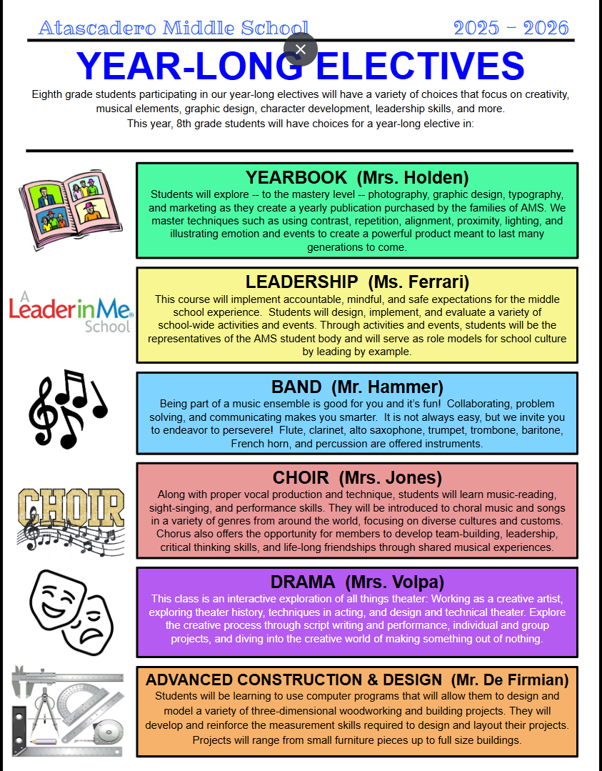 8th Grade Year Long Electives